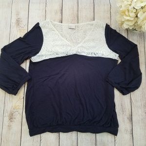 Anthropologie Postmark LouLou Navy Cream Lace Top